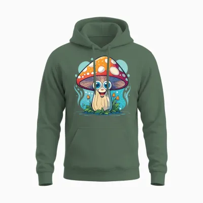 Funny Mushroom Unisex Hoodie - Military Green