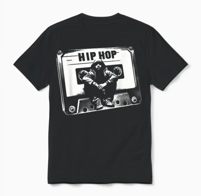 Vintage Cassette Tape Hip Hop Music 80s 90s Retro Graphic Unisex T-Shirt in Black