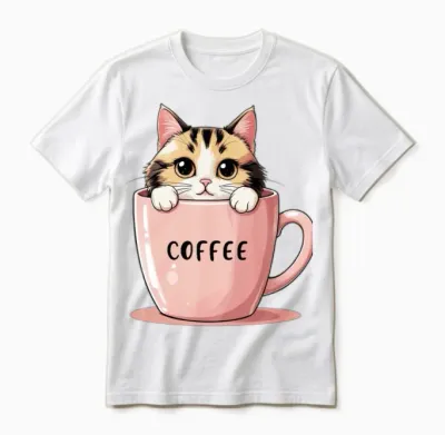 Cute Coffee Cat – Perfect Morning Motivation Unisex T-Shirt - White