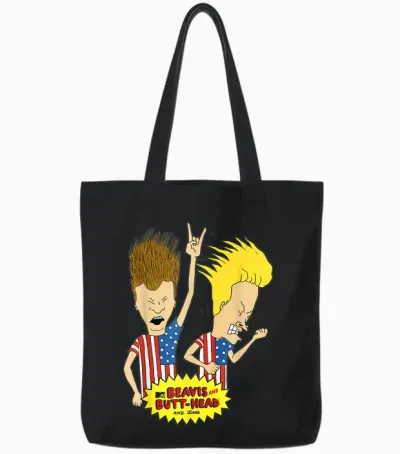 Beavis and Butt-Head Rock Out Us Flag Shirts Tote Bags - Black
