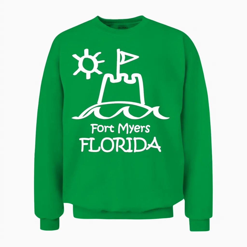 Fort Myers Florida Sandcastle Souvenirs Gifts Unisex Sweatshirt in Irish Green