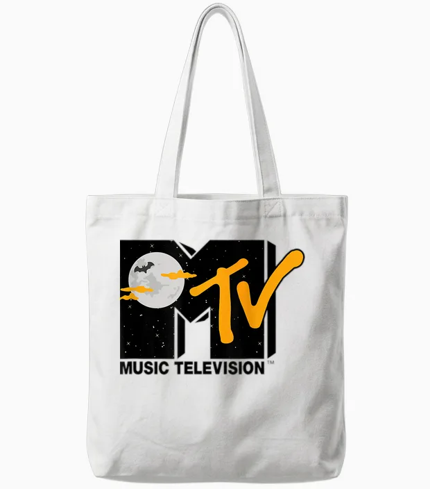 Mademark X Mtv - the Official Mtv Logo Original for Halloween Tote Bags in White