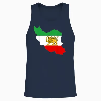 Iran Map with Lion and Sun Emblem, Persian Unisex Tank Top - Navy