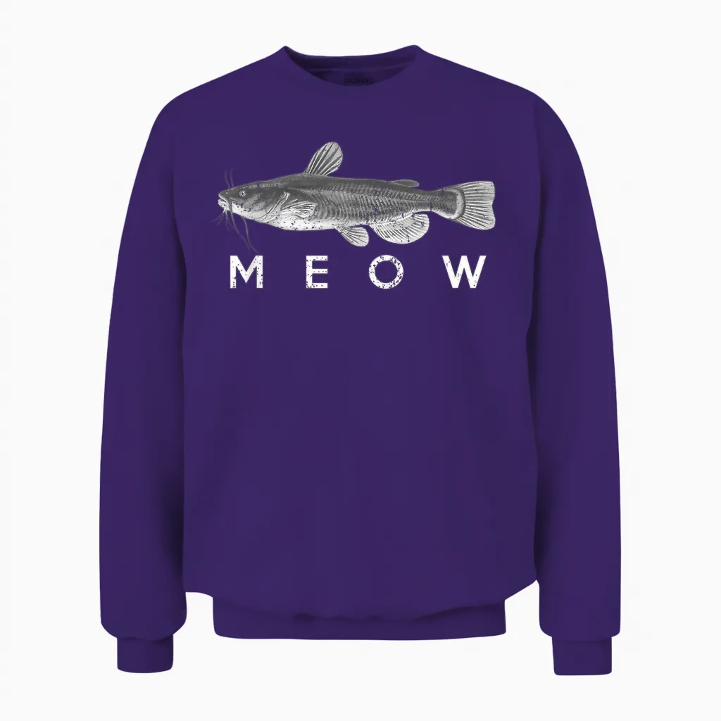 Catfish Shirt Meow Funny Catfishing Fishing Fisherman Unisex Sweatshirt in Purple