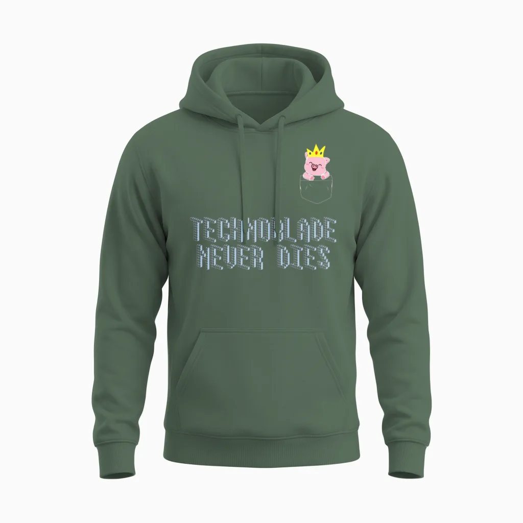 Technoblade Never Dies Merch Cosplay Gamer Unisex Hoodie in Military Green