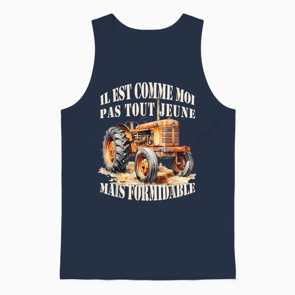 Tractor Farmer Great Gift Old Tractor Humor T-Shirt, Black Unisex Tank Top in Navy