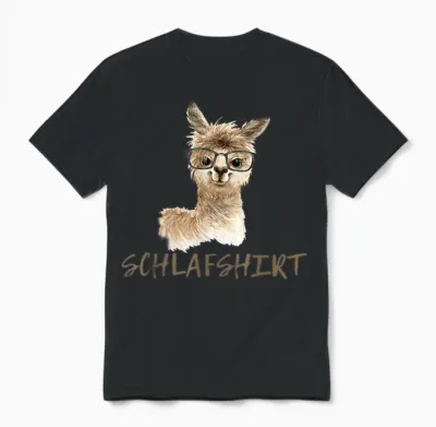 Llama with Glasses Sleep Shirt Funny Saying Alpaca Gift Unisex T-Shirt - Black