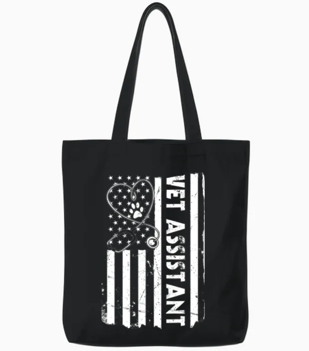 Usa Flag Veterinary Assistant Tote Bags in Black