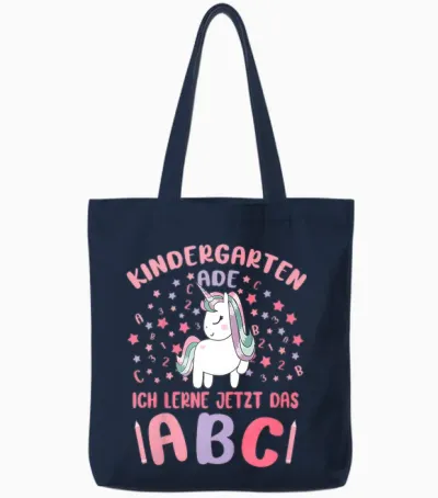 Children's Bye Bye Kita Leavers 2023 Girls' Unicorn Graduate T-Shirt, Black Tote Bags - Navy