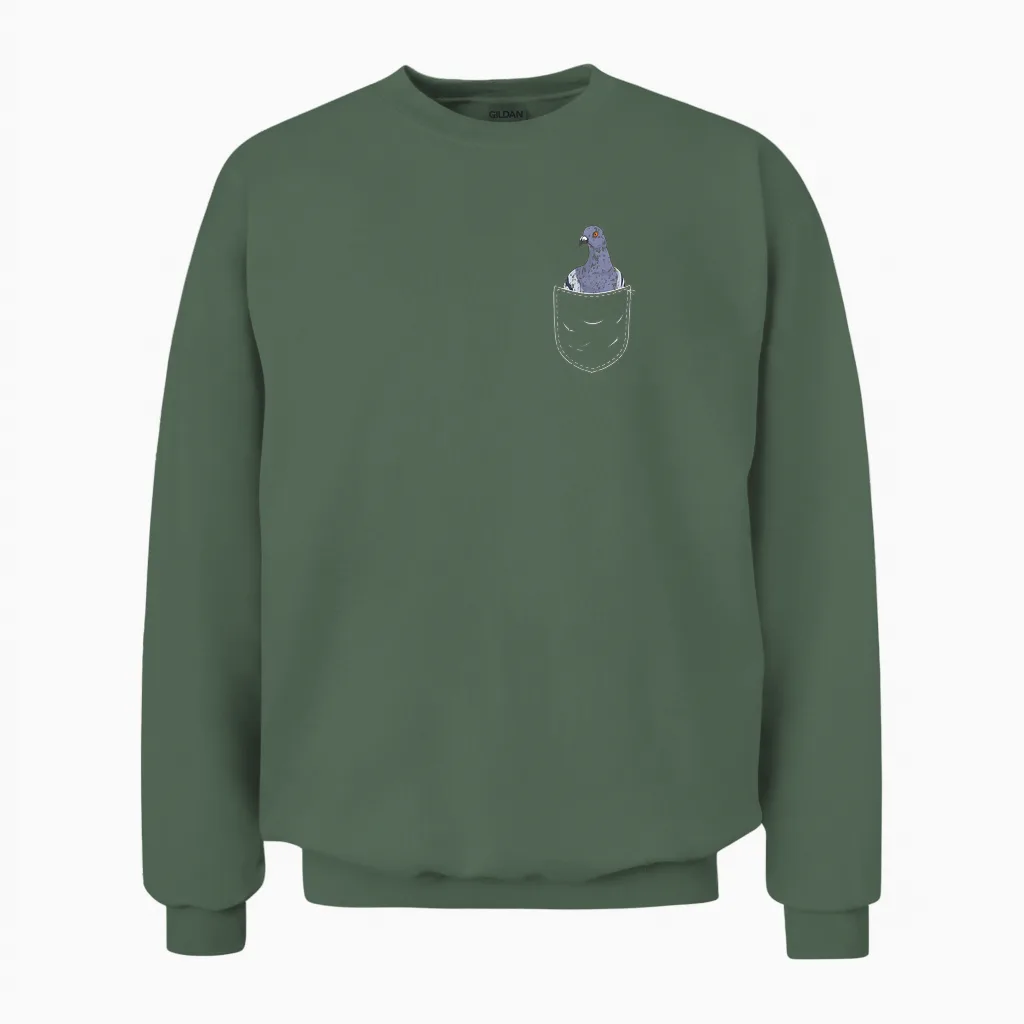 Pigeon Taubenschlag Bird Animal Lover Chest Pocket T-Shirt, Black Unisex Sweatshirt in Military Green
