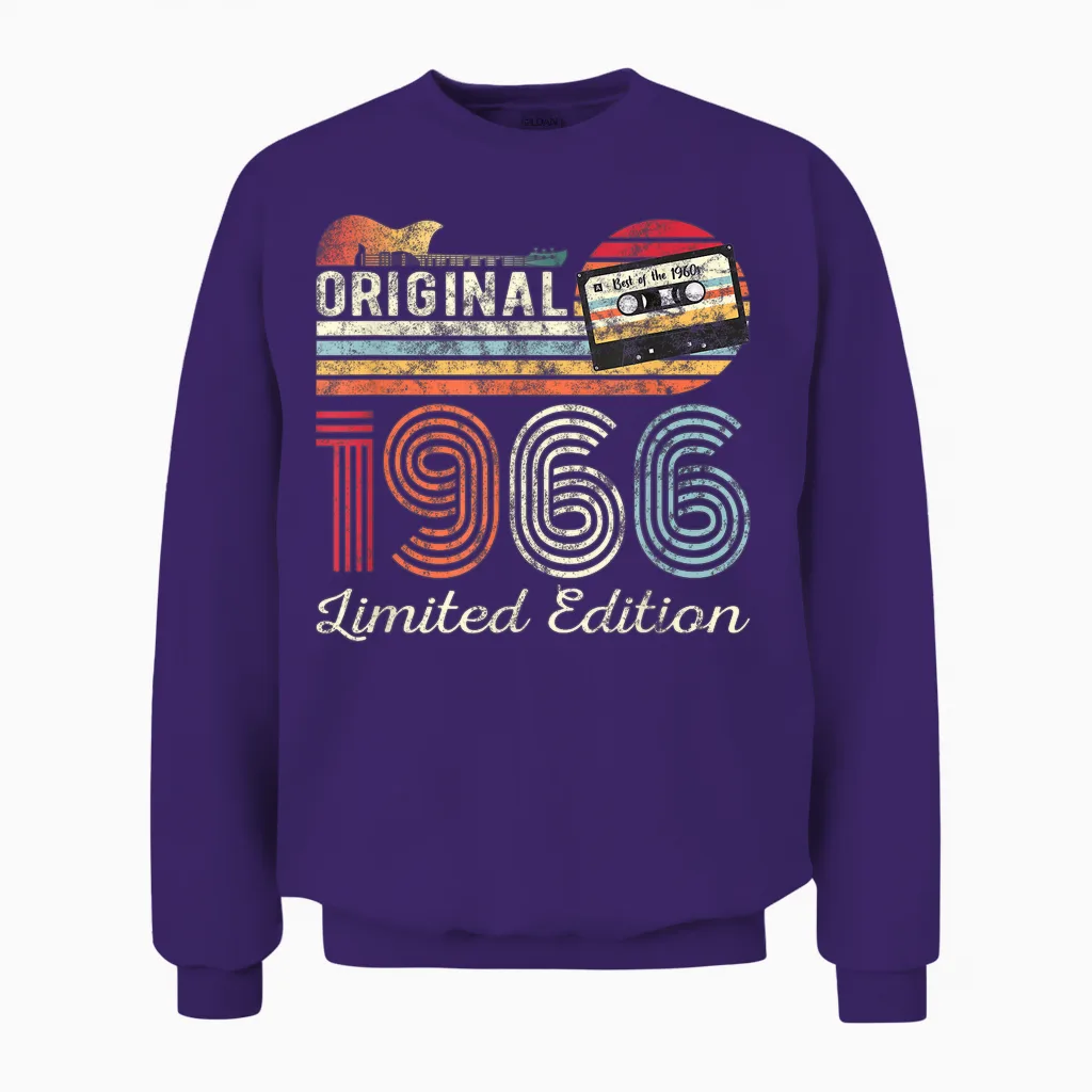 Original 1966 Geburtstag Gitarren Musiker Kassette Tape Unisex Sweatshirt in Purple
