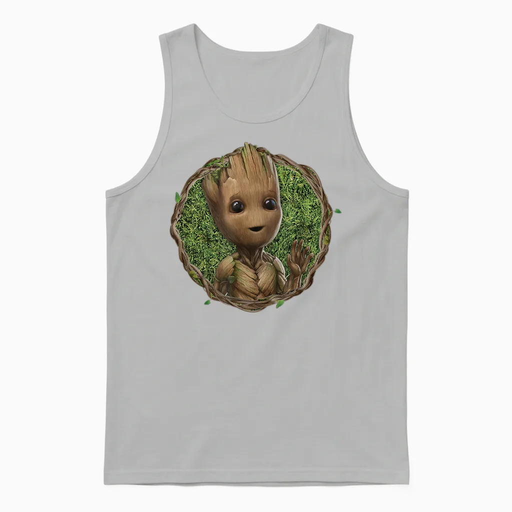 Marvel Studios I Am Groot Wave T-Shirt, Black Unisex Tank Top in Ash