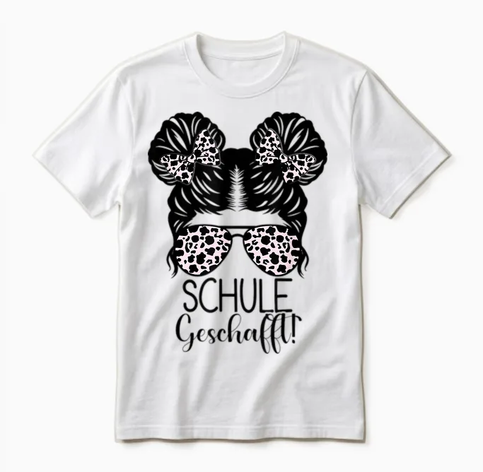 Schule Geschafft Messy Bun Mädchen 2026 Unisex T-Shirt in White