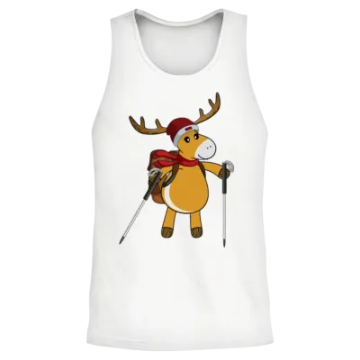 Cute Reindeer Hiking in the Mountains Unisex Tank Top - White