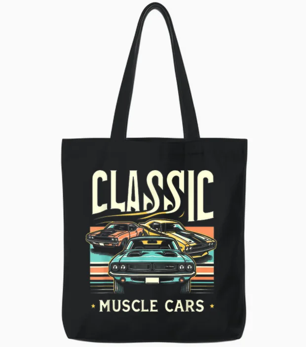 Classic Muscle Car Classic Vintage American Car Tote Bags in Black