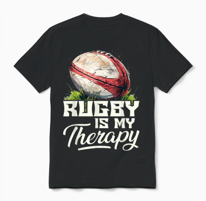 Rugby Is My Therapy Rugby T-Shirt, Black Unisex T-Shirt in Black