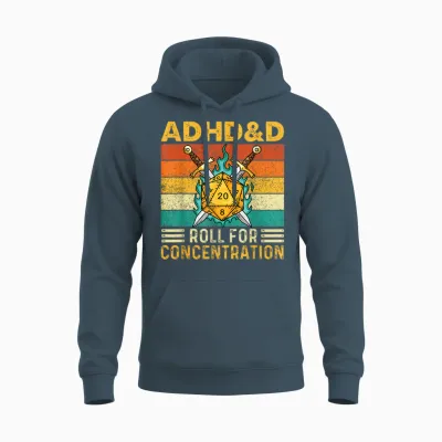 Adhd&d Roll for Concentration - Rpg Tabletop Games Unisex Hoodie - Dark Heather