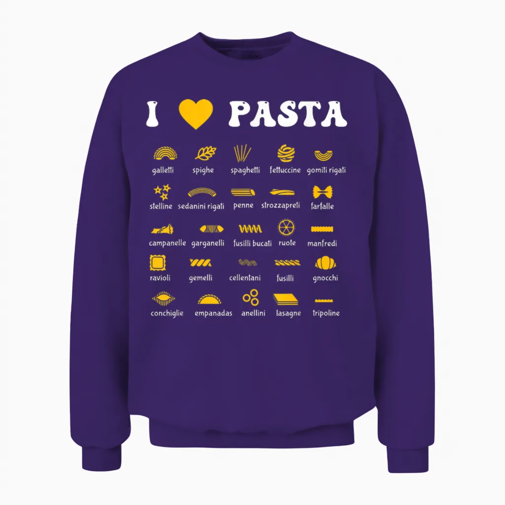 Pasta Varieties Spaghetti Noodles Italy Gift Pasta T-Shirt, Black, S Unisex Sweatshirt in Purple