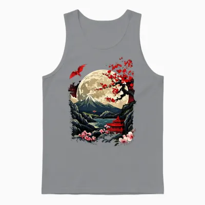 Japanese Aesthetic Asia Japan Style Streetwear Dragon T-Shirt, Black Unisex Tank Top - Sport Grey