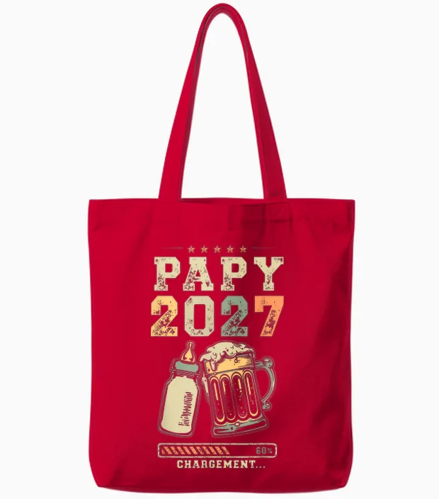 Papy 2027 Chargement Futur Grand PÚre Annonce Bébé Tote Bags in Red