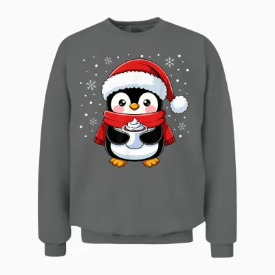 Penguin Christmas Santa Claus Cute Penguin Love Animal T-Shirt, Black, S Unisex Sweatshirt - Graphite Heather
