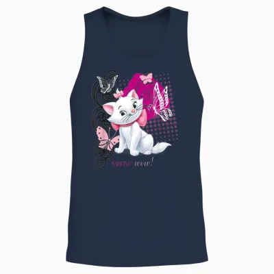 Aristocats Marie Meow Butterfly Cat T-Shirt, Black Unisex Tank Top - Navy