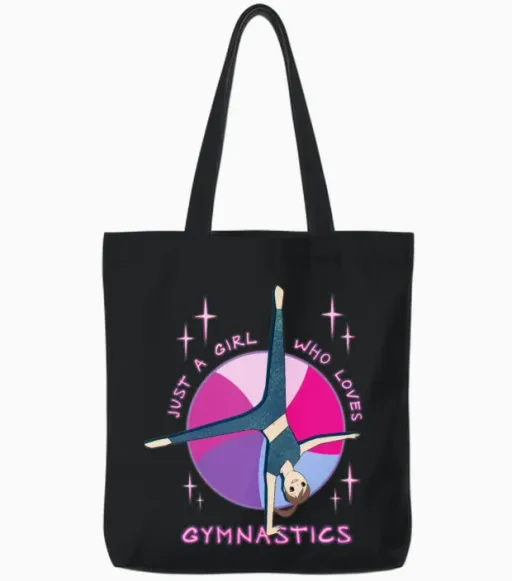 Funny Gymnast Anime Girl Cartwheel Gymnastics Star Tote Bags in Black
