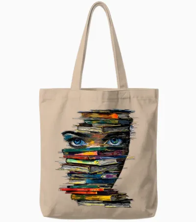 Book Women Graphic Art Colourful Eyes T-Shirt, White Tote Bags - Natural