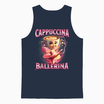 Cappuccino Ballerina Italian Brainrot Funny Memes Unisex Tank Top - Navy