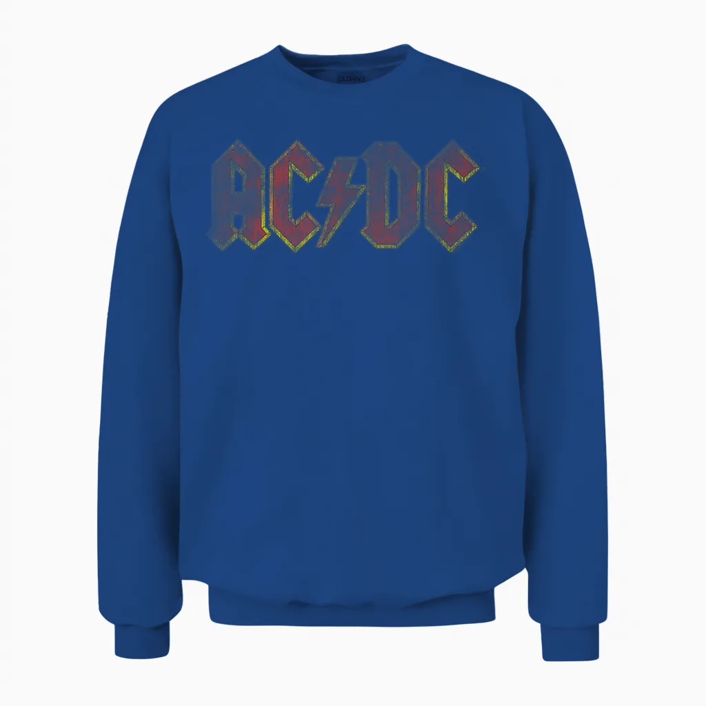 Official Ac/dc Distressed Red Logo Band Vintage Roll Unisex Sweatshirt in Royal