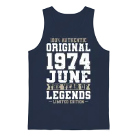 50th Birthday Vintage June 1974 Original 1974 Unisex Tank Top - Navy – 1