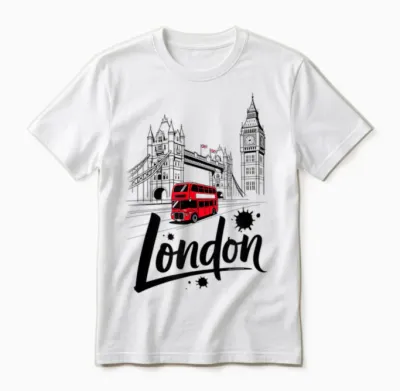 Rotes T-Shirt Mit Motiv „london Bus Tower Bridge“, Britisches Souvenir Unisex T-Shirt - White