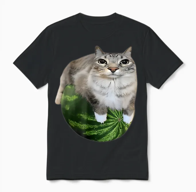 Funny Watermelon Cat Meme Lovers Gift Unisex T-Shirt in Black