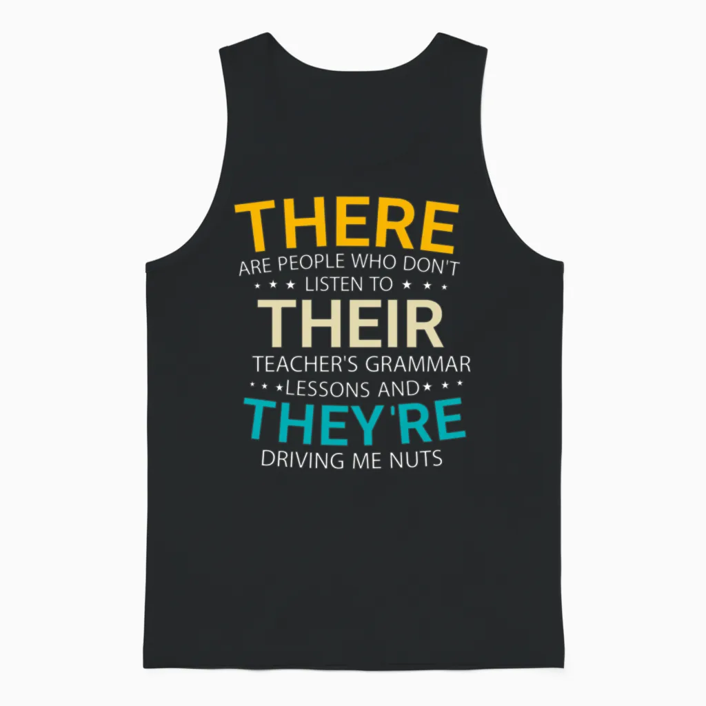 Funny English Grammar Unisex Tank Top in Black