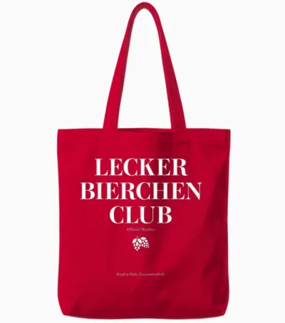 Lecker Bierchen Club. Hopfen Malz Zusammenhalt Lustiges Bier Tote Bags - Red