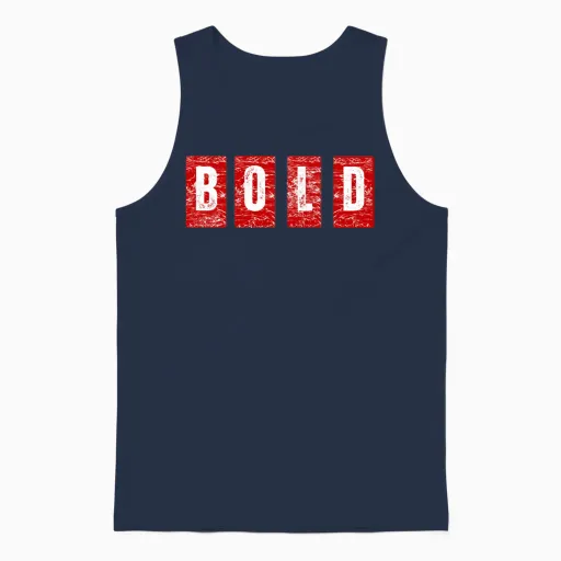 Bold Quad Panels Distressed Typography Unisex Tank Top in Navy