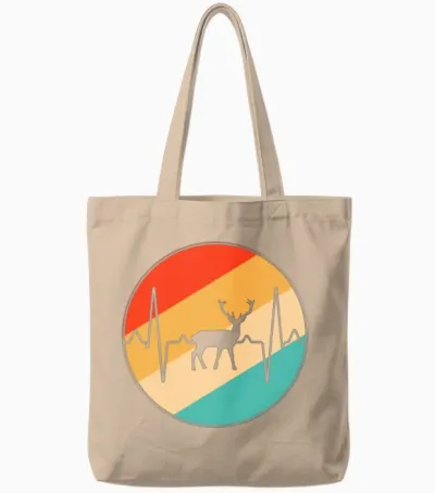 Deer Retro Heartbeat Tote Bags - Natural