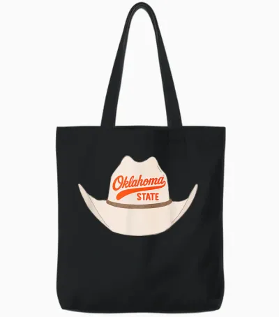 State of Oklahoma Cowboy Hat for Oklahoma Pride Tote Bags - Black