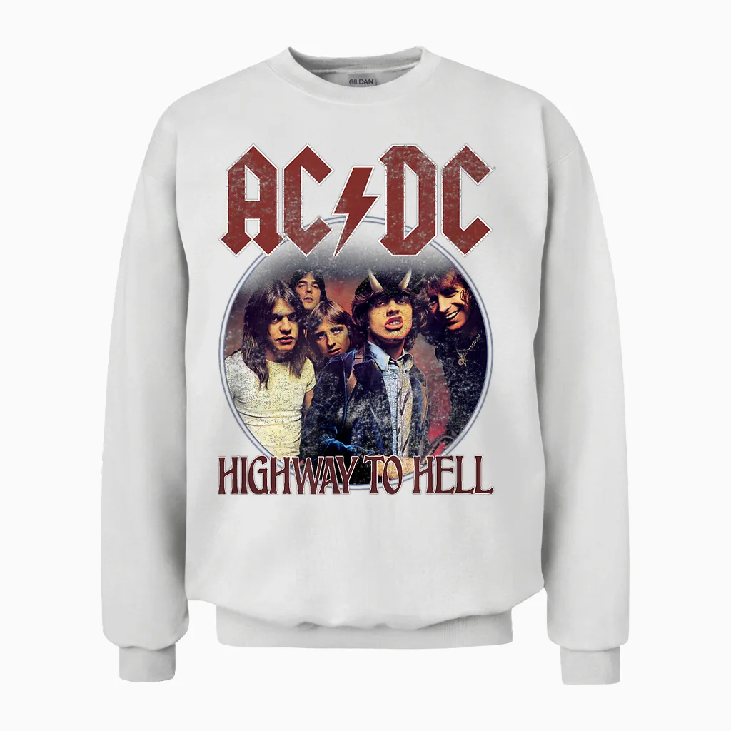 Offizielles Ac/dc Highway to Hell Kreis Band Hard Rock Unisex Sweatshirt in White