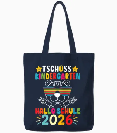 Kinder Tschüss Kindergarten Hallo Schule Kita Abgänger 2026 Tigerin Tote Bags - Navy