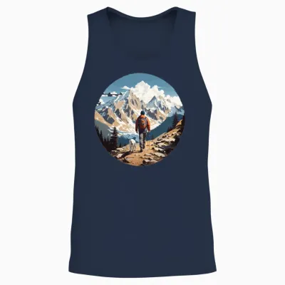 Man Hiking with Dog Unisex Tank Top - Navy