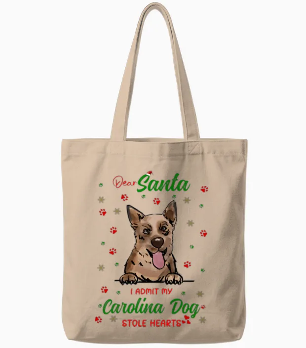 Carolina Dog Dog Christmas Dog Breed Tote Bags in Natural