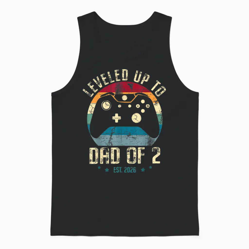 T-Shirt with German Text "ich Bin Zum Vater Von 2 Kinder Aufgestgestiegen 2026 Zum Papa Von Zwei Kindern Aufgestiegen" Unisex Tank Top in Black