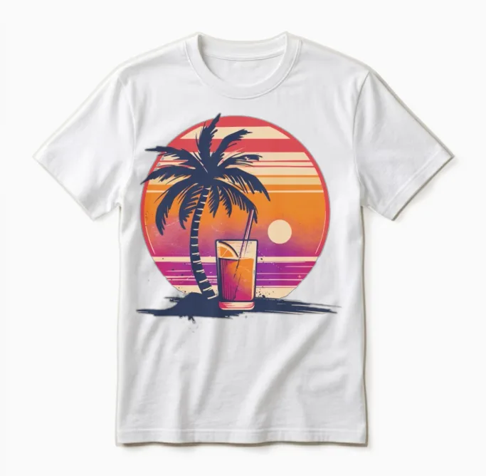 Retro Beach Cocktail Summer & Unisex T-Shirt in White