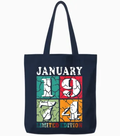 January 1974 Vintage Birthday Present Tote Bags - Navy