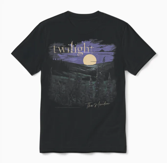 Twilight Saga the Meadow Flowers and Moon Souvenir Movie T-Shirt, Black, S Unisex T-Shirt in Black