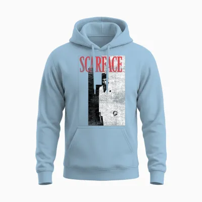 Scarface Distressed T-Shirt Movie Poster Photo, Black, S Unisex Hoodie - Light Blue
