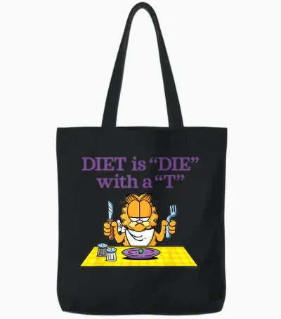 The Garfield Diet Is Dying with a T Shirt, White, S Tote Bags - Black