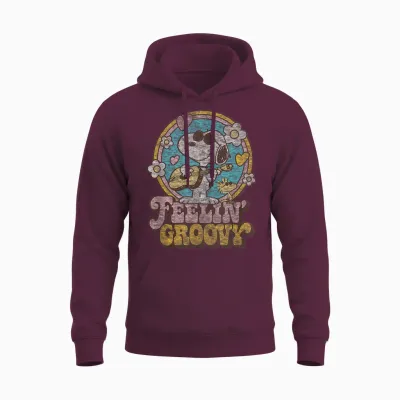 Peanuts - Feelin' Groovy Snoopy and Woodstock Unisex Hoodie - Maroon