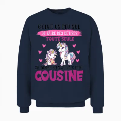 Child I Will Be Cousine Unicorn Announcement Future Cousine 2025 T-Shirt, White, 2 Unisex Sweatshirt - Navy
